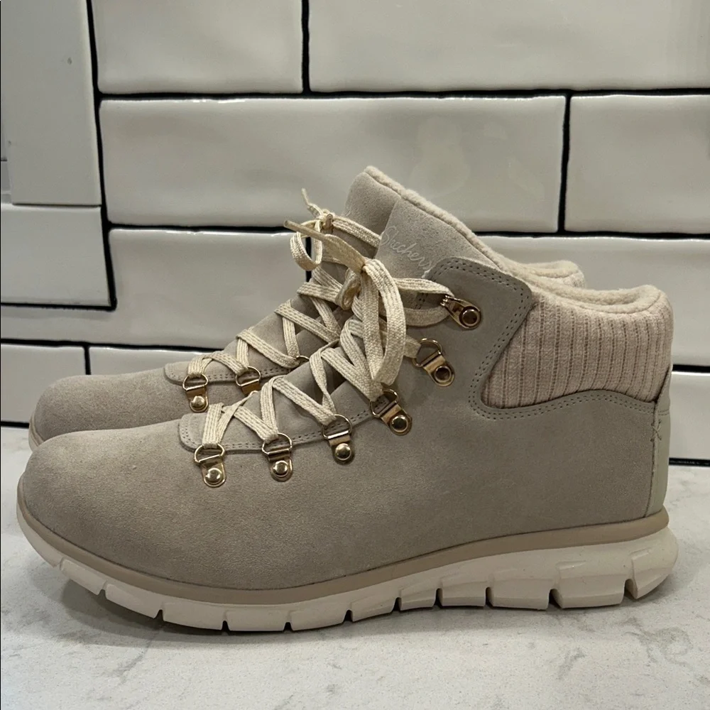 Skechers Synergy Water-Repellent Suede Lace-Up Hiker Boots Neutral Size 11